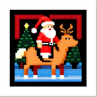 Pixel Santa Reindeer Posters and Art